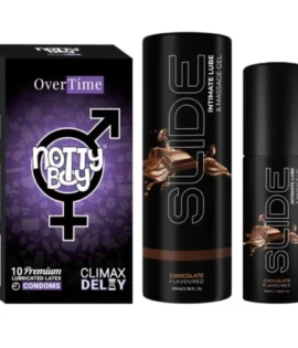 NottyBoy SLIDE Water Based Personal Lubricant and Intimate Massage Gel 100ml Chocolate Flavored Climax Delay Condom Pack of 1x10pcs