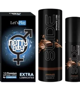 NottyBoy SLIDE Water Based Personal Lubricant and Intimate Massage Gel 100ml Chocolate Flavored Extra Lubricated Condom Pack of 1x10pcs