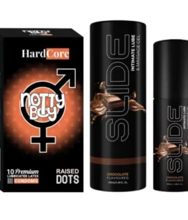 NottyBoy SLIDE Water Based Personal Lubricant and Intimate Massage Gel 100ml Chocolate Flavored Raised Dots Condom Pack of 1x10pcs