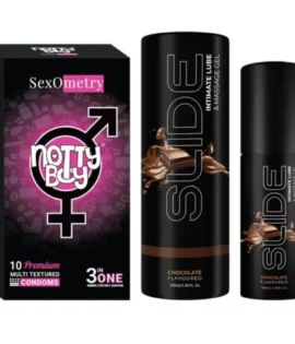 NottyBoy SLIDE Water Based Personal Lubricant and Intimate Massage Gel 100ml Chocolate Flavored 3InOne Condom Pack of 1X10pcs
