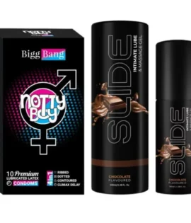 NottyBoy SLIDE Water Based Personal Lubricant and Intimate Massage Gel 100ml Chocolate Flavored 4In1 Condom Pack of 1X10pcs