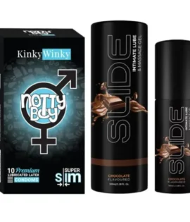 NottyBoy SLIDE Water Based Personal Lubricant and Intimate Massage Gel 100ml Chocolate Flavored Ultra Thin Condom Pack of 1x10pcs