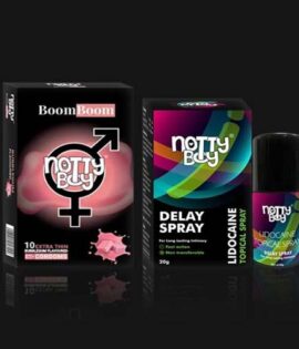 NottyBoy Lidocaine Delay Spray for Men 20gms with Extra Thin Bubblegum Flavour Condom (Pack of 1x10 Pcs)