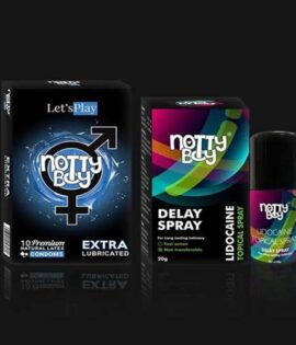 NottyBoy Lidocaine Delay Spray for Men 20gms with LetsPlay Extra Lubricated Condom (Pack of 1x10 Pcs)