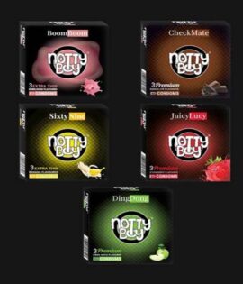 NottyBoy Multi Flavour Condoms Strawberry, Chocolate, Green Apple, Banana, Bubblegum 5 Packs X 15 Units
