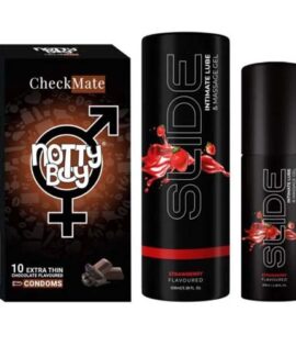 NottyBoy SLIDE Strawberry Flavored Water Based Personal Lubricant and Intimate Massage Gel 100 ml Chocolate Flavor Condom Pack of 1X10pcs