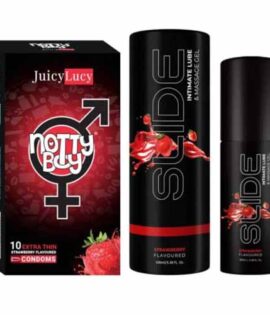 NottyBoy SLIDE Strawberry Flavored Water Based Personal Lubricant and Intimate Massage Gel 100 ml Strawberry Flavor Condom Pack of 1X10pcs