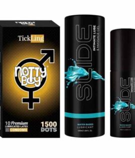 NottyBoy SLIDE Water Based Personal Lubricant and Intimate Massage Gel 100ml 1500 Dots Condom Pack of 1X10pcs