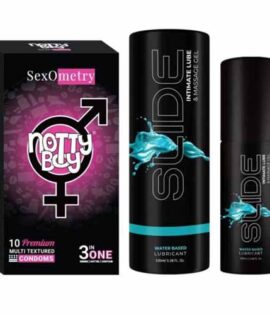 NottyBoy SLIDE Water Based Personal Lubricant and Intimate Massage Gel 100ml 3INOne Condom Pack of 1X10pcs