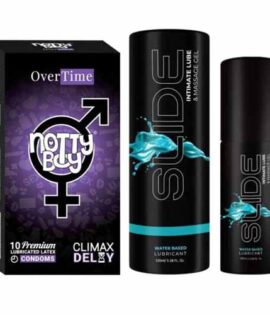 NottyBoy SLIDE Water Based Personal Lubricant and Intimate Massage Gel 100ml Climax Delay Condom Pack of 1X10pcs