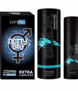 NottyBoy SLIDE Water Based Personal Lubricant and Intimate Massage Gel 100ml Extra Lubricated Condom- Pack of 1X10pcs