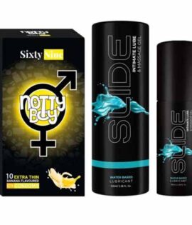 NottyBoy SLIDE Water Based Personal Lubricant and Intimate Massage Gel 100ml Thin Banana Flavored Condom Pack of 1X10pcs