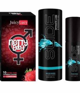 NottyBoy SLIDE Water Based Personal Lubricant and Intimate Massage Gel 100ml Thin Strawberry Flavored Condom Pack of 1X10pcs