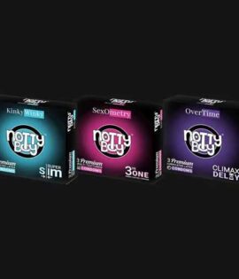 NottyBoy Variety Pack Condoms 3 IN ONE Ribbed Dotted Contoured, Climax Delay, Extra Thin 3 PacksX30 Units